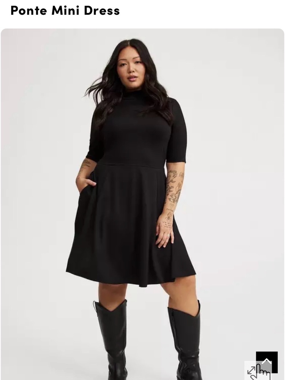 Size 0 Torrid black ponte mock neck dress 3/4 sleeve with pockets short dress
